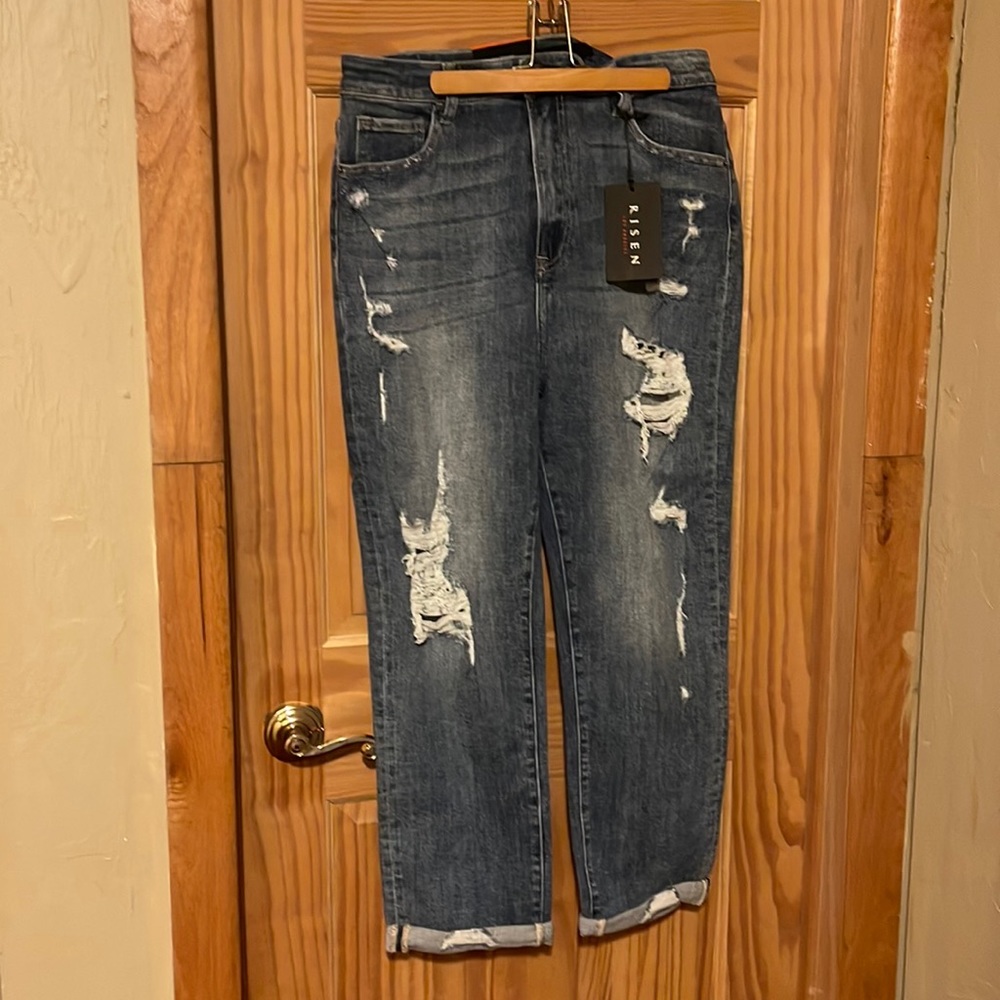 NWT Risen Distress Girlfriend Denim 1XL